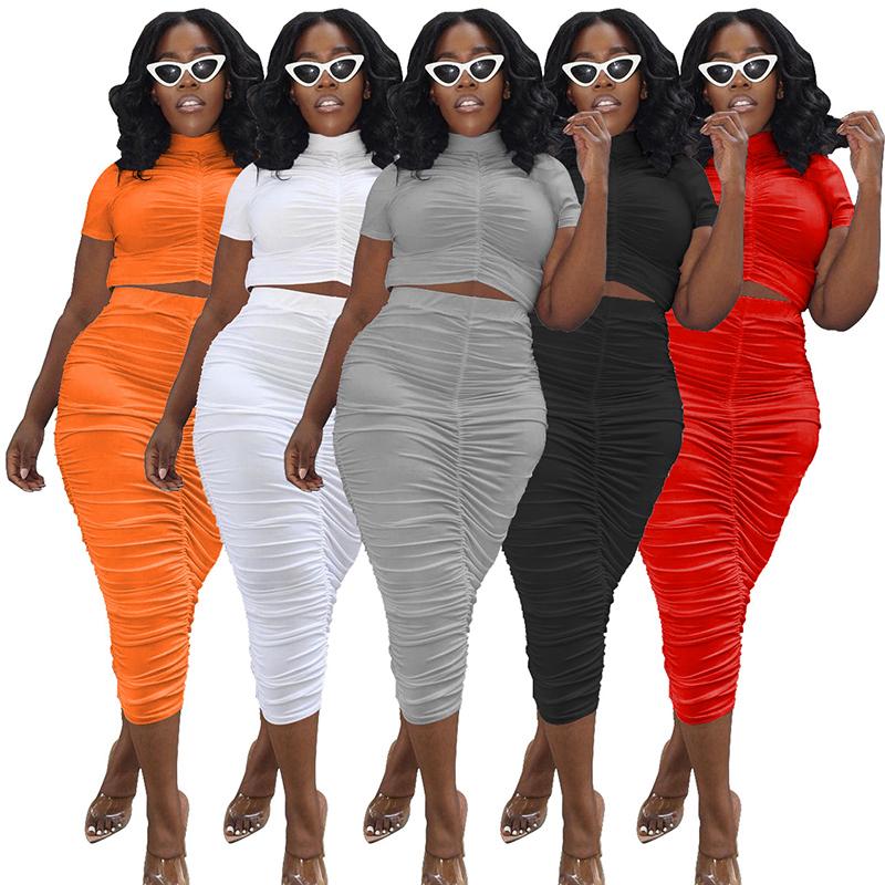 

Work Dresses 2022 Women Two Piece Skirt Sets Turtleneck Tops Solid High Waist Mid Calf Casual Draped Ruched Bodycon Skirts Party Suits Plus, Orange