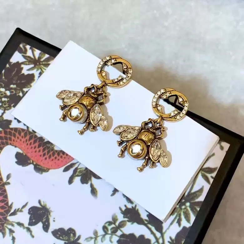 

Fashion double G letter bee Charm earrings aretes ladies retro diamond earring with box
