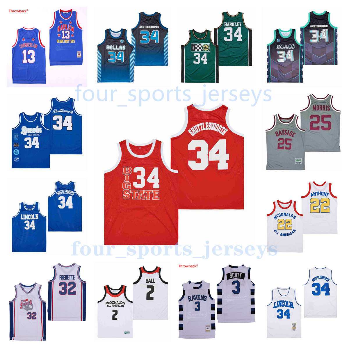 

NCAA Movie Basketball Jerseys Wilt Chamberlain Anthony charles barkley Jesus Shuttlesworth Jimmer Fredette Lonzo Ball Hill Scott Zack Morris Toni Kukoc, As picture