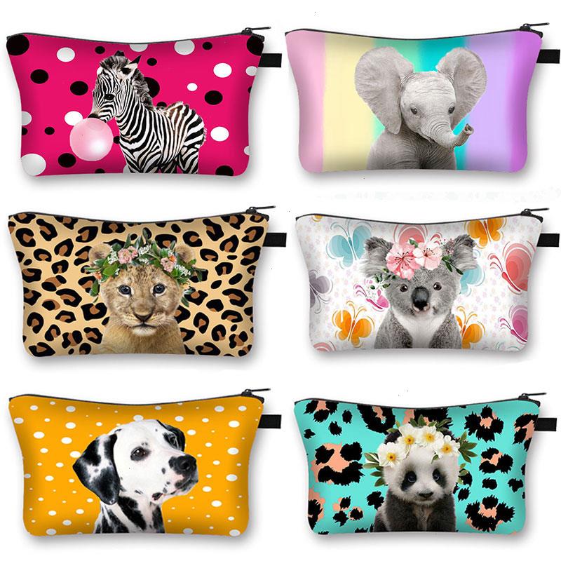 

Cute Animal Elephant Koala Cosmetic Bag Zebra Girl Travel Case Woman Lipstick Holder Bags Beauty Makeup, Dark grey