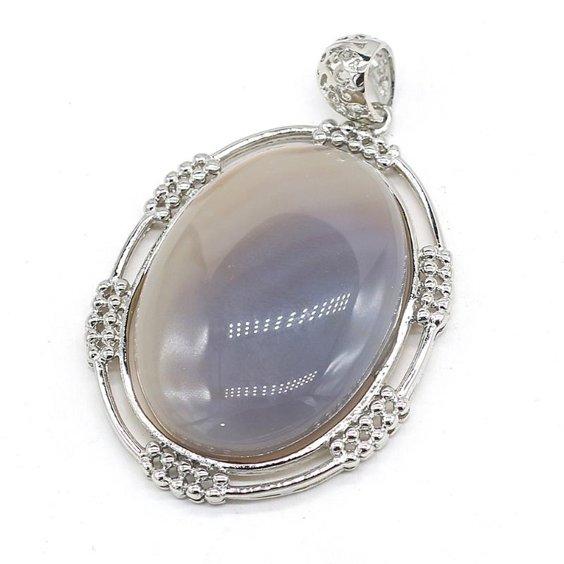 

Pendant Necklaces Natural Stone Gem Gray Agate Egg-shaped Handmade Crafts DIY Necklace Jewelry Accessories Gift Making For Woman 34x47mm