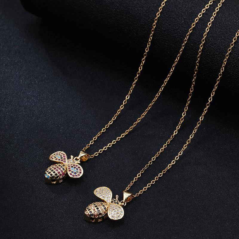 

Pendant Necklaces Stainless Steel Chain Copper Inlaid Color Zircon Bee Necklace For Women Charm Initial NecklacePendant