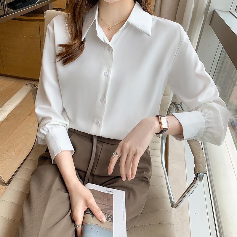 

Women' Blouses & Shirts Fashion Office White Woman Elegant Spring Long Sleeve Top Female Casual Work Blouse For Women SM24Women