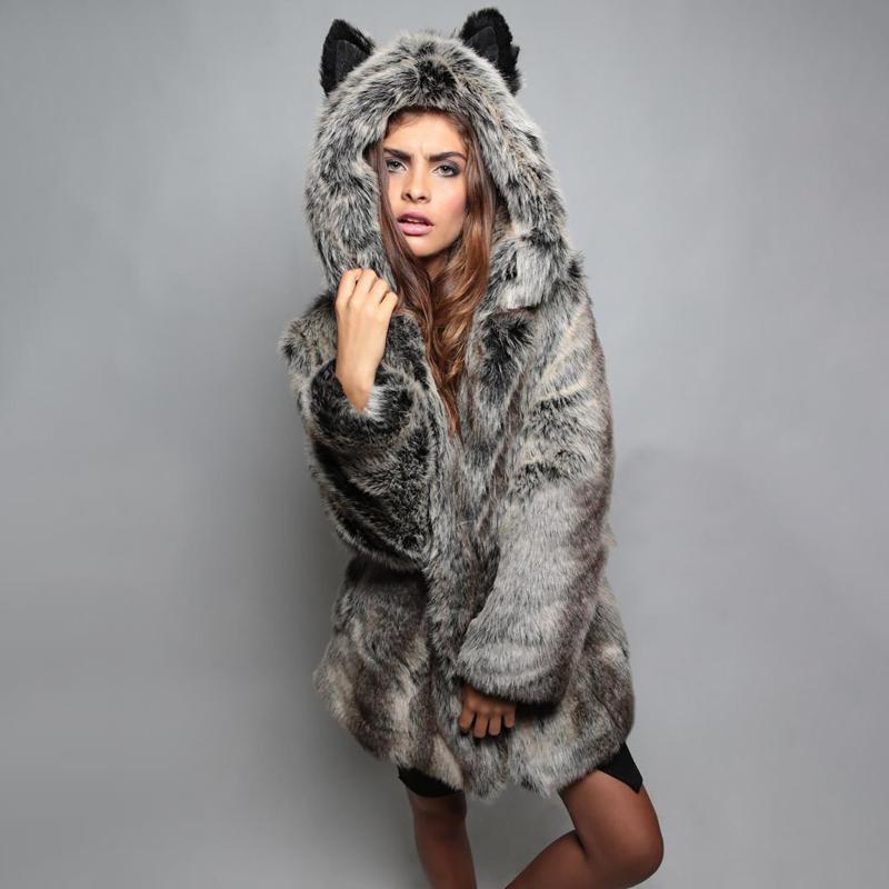 

Women' Jackets Women Fashion Faux Hooded Warm Furry Splicing Jacket Long Sleeve Outerwear Women' FleeceWomen, Black