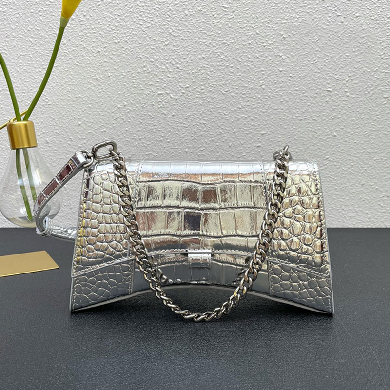 

Women Hourglass Half Month Crossbody Bags Genuine Leather Fashion Letters High Quality Shoulder Bag Plain Chain Cluth Wallets Crocodile Print, Just box