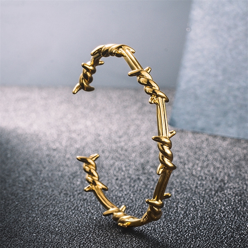 

Personality Design Fashion Cuff Twist Thorns Wire Metal Geometric Open Bracelet Bangles Hip Hop Style Mens Rock Party Jewelry 220716