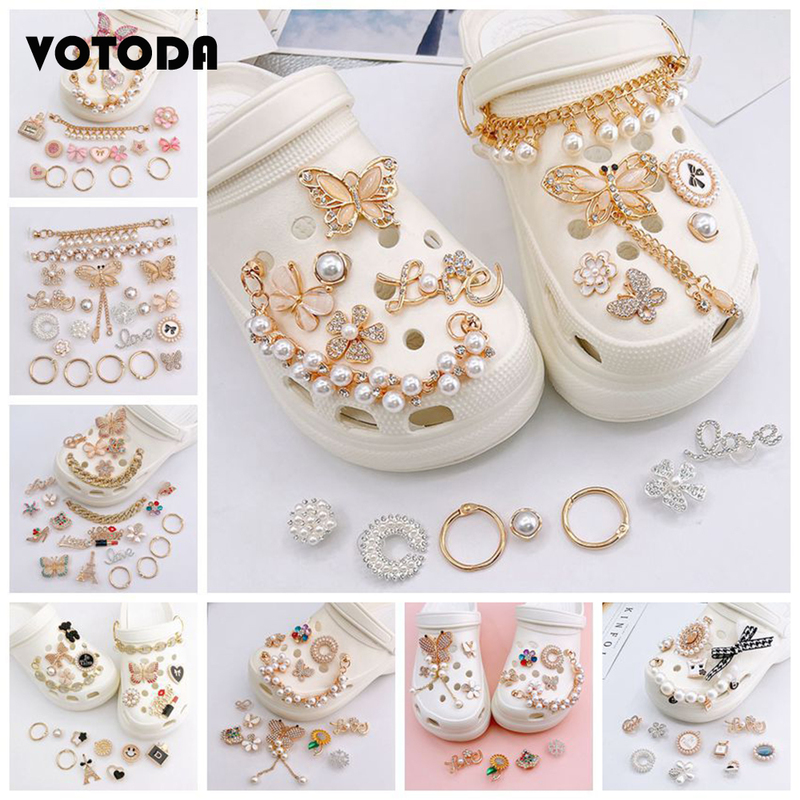 

Bling Jewelry Shoes Charms Croc Sets Pearl Chains Crystal rhinestones Assecories Clog Shoe Decorate Women Party Birthday Gifts 220706