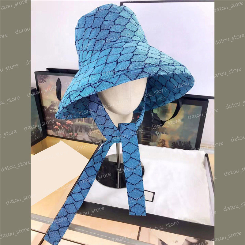 

Designer Denim Bucket Hats Summer Beach Luxury Classic Womens Wide Brim Hat With Strap Big Caps Fashion Casquette Ladies Bonnet Beanie Good, Brown