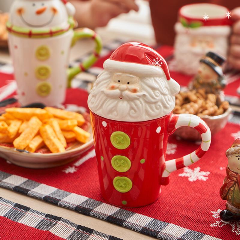 

Mugs Christmas Cup Cute Cartoon Caneca Ceramic Mug Breakfast Canecas Coffee Milk Cups Gift Noel Home Decorations Drinkware, 7.5x9.5cm