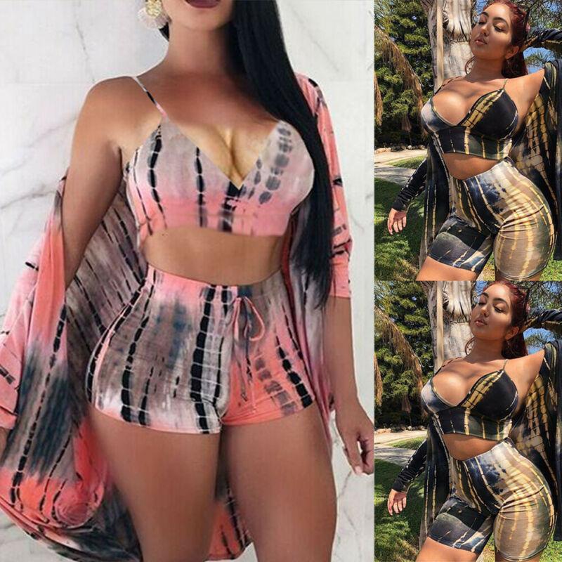 

Women' Swimwear Women' Clothes Short Sleeve Top Crop Shorts Pants Suit Sexy Lady Clubwear Evening Summer Bikini Cover Up BeachwearWome, Black