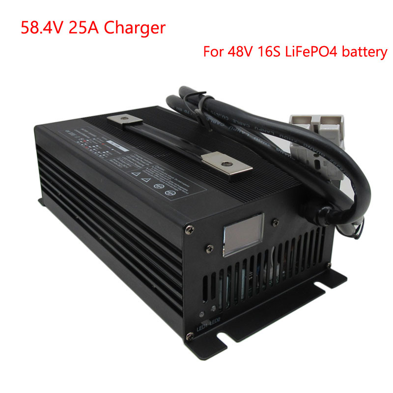 

1500W 48V 25A LiFePO4 Battery Charger 58.4V Iron Phosphate For 51.2V 16S LFP RV EV AGV Power Golf Cart Forklift Charger