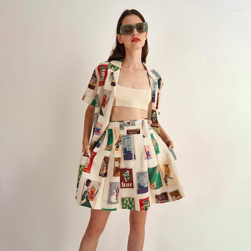 

Women' T-Shirt Spring And Summer Chunyuan Foreign Trade Tail Goods Square Printing A-Shaped Skirt Shirt Top Fashion SuitWomen