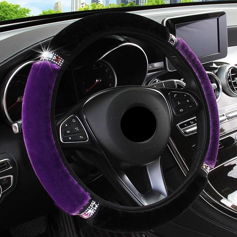 

Steering Wheel Covers Funda Volante Coche Plush Cover Car Accessories Interior For Women Rhinestone Capa Akcesoria SamochodoweSteering