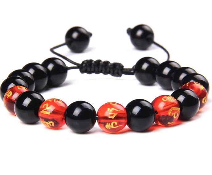 

8mm Fashion red black yellow six characters Natural Stone Beads Bracelet for Women Men Yoga Energy Balance Jewelry wh4s