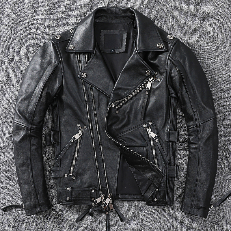 Veste en cuir de moto pour hommes en similicuir noir pour hommes Naturel Authentique 220823