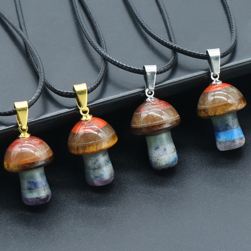 

Natural stone Carving Mushroom Shape Pendant Reiki Healing chakra Crystal Necklace For Women Jewelry