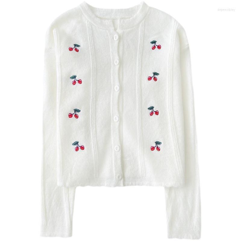 

Women's Knits & Tees Japanese Cherry Embroidery Loose Round Neck All-match Short Long-sleeved Knitted Sweater Depe22, Blue