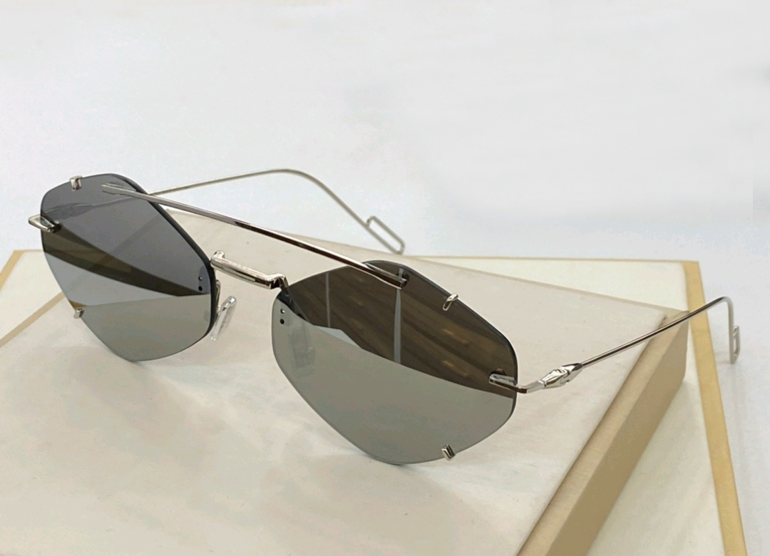 

Silver Mirror Sunglasses Irregular Rimless Glasses Unisex Metal Frame Sun Shades with Box