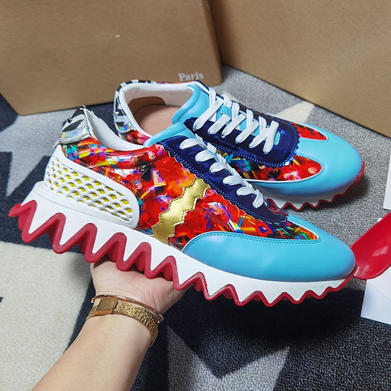 

22S Fun Style Men's Bottom Sneakers Loubisharks Donna Flat Red Serrated SolesSuper Gift Soles Shoes Men Walking Dress mkjkj00004