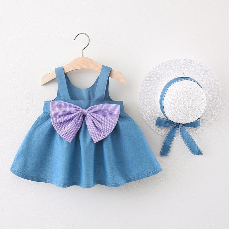 

Girl's Dresses Ins Children Dress Baby Girl Summer Clothes Korean Design Denim Sleeveless Wear Bow Vest Cute Princess Style Clothing SuitsGi, Red