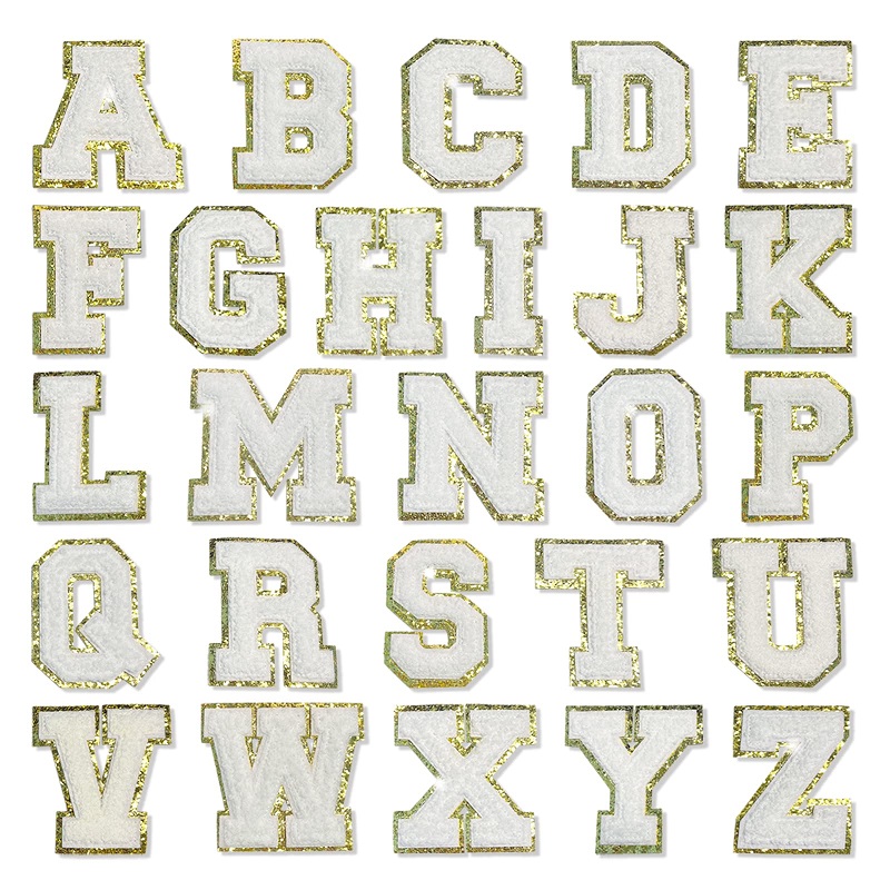 

Notions White Letter Alphabet Patch Glitter Chenille Embroidered Patches for DIY Clothing Hats Jacket Iron on Accessories Applique