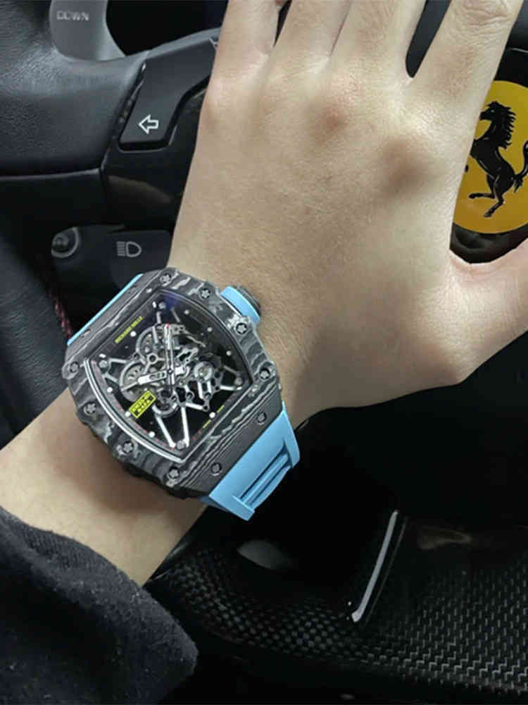 

uxury watch Date Wine Barrel Richa Milles Rm35-02 Mens Watch Machinery Real Flywheel Cotton Candy Transparent Ceramic Shell Tape