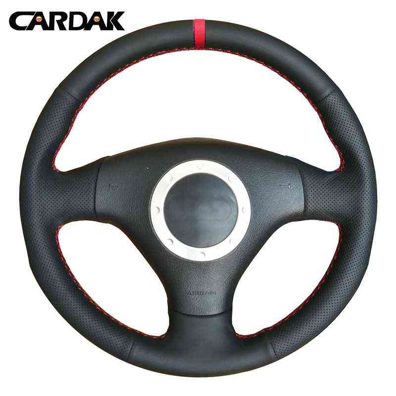 Cardak Black Leather Red Marker Car Steering hjulskydd för Audi A4 B6 2002 A3 3Spoaks 2000 2001 2003 Audi TT 19992005 J220808