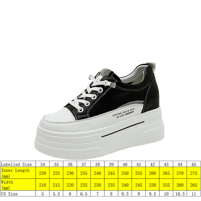 

7cm Genuine Leather Women Casual Shoes Platform Wedge Sneakers Chunky Shoes Slip on Spring Autumn Summer Shoes, White