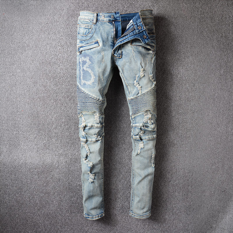 Mens Jeans Designer Jeans Top Jean Skinny Fit Washed Motocycle Denim Panelled Christmas Plus street trend Zipper chain decoration ripped Stretch