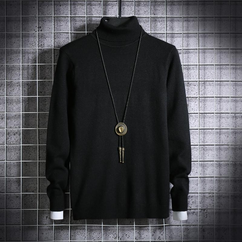 

Men's Sweaters Winter Thick Men's Slim Sweater Solid Color Turtleneck Pullover Mens Korean Casual Men Long Sleeve Knitwear CoatsMen's, Black