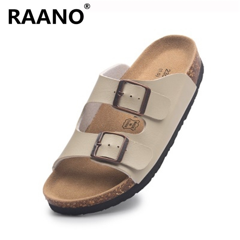 

Stylish Women Men Summer Platform Beach Cork Slippers Leather Print Double Buckle Clogs Sweet Unisex Lovers Flat Sandalias Y200520