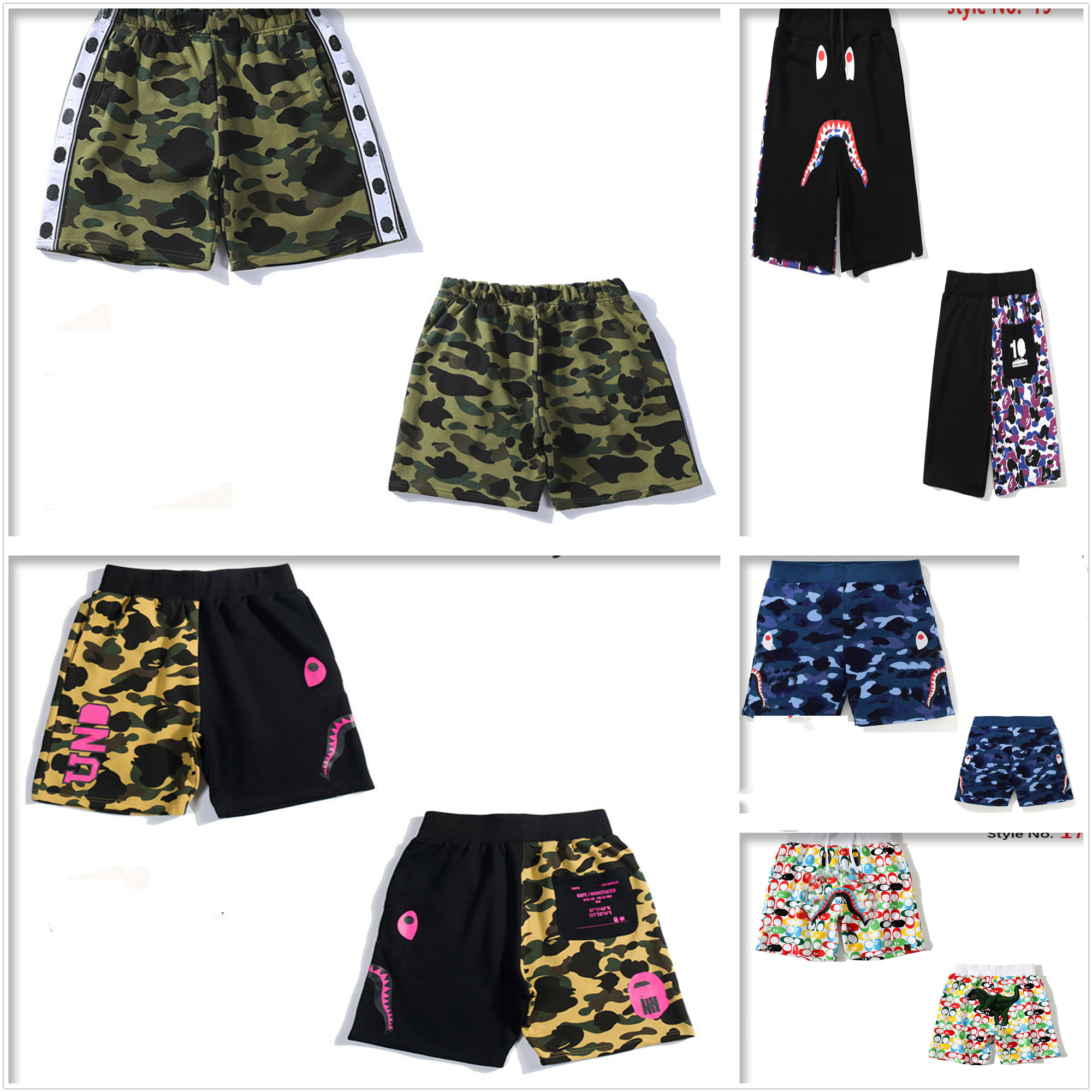 

Apes Men shark shorts men's Beach pants high quality Tech Fleece luminous camouflage star five-point casual M-3XL Bring tote bag c09, 1pcs button