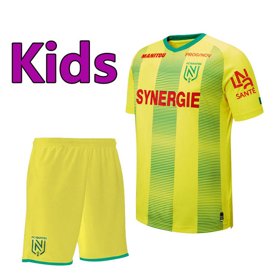 

19 20 FC Nantes kids soccer sets kids Kit sets 2019 2020 FC Nantes boys football Shirt uniforms FC Nantes youth football kits239c, No name( no sponsor)