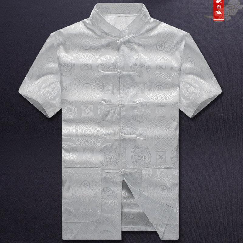 

Men's T-Shirts Rayon Shirt Blouse Dragon Printing Traditional Chinese Clothes For Men Short Sleeve Summer Tang Suit Top Novelty ClothingMen', White 2