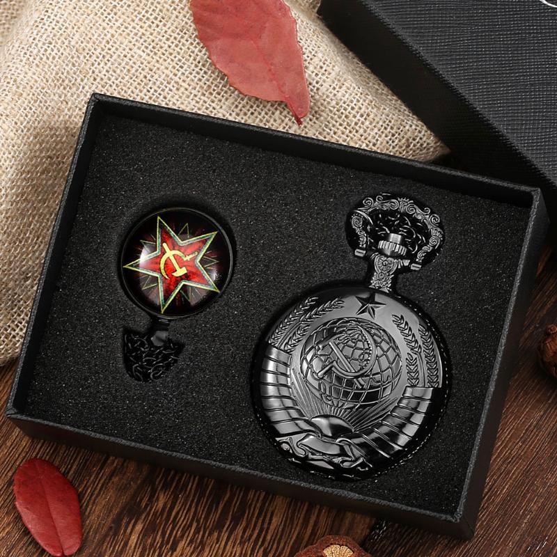 

Pocket Watches Russia Communism Sickle Hammer Soviet Style Quartz Watch Necklace Bronze Steampunk Pendant Clock Cccp Reloj De Bolsillo, Watch gift set 3