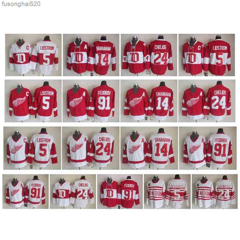 

95 Vintage Detroit Red Wings Jersey 5 Nicklas Lidstrom 14 Brendan Shanahan 24 Chris Chelios 91 Sergei Fedorov Winter Classic Retro CCM nhl's Jerseys, As pic