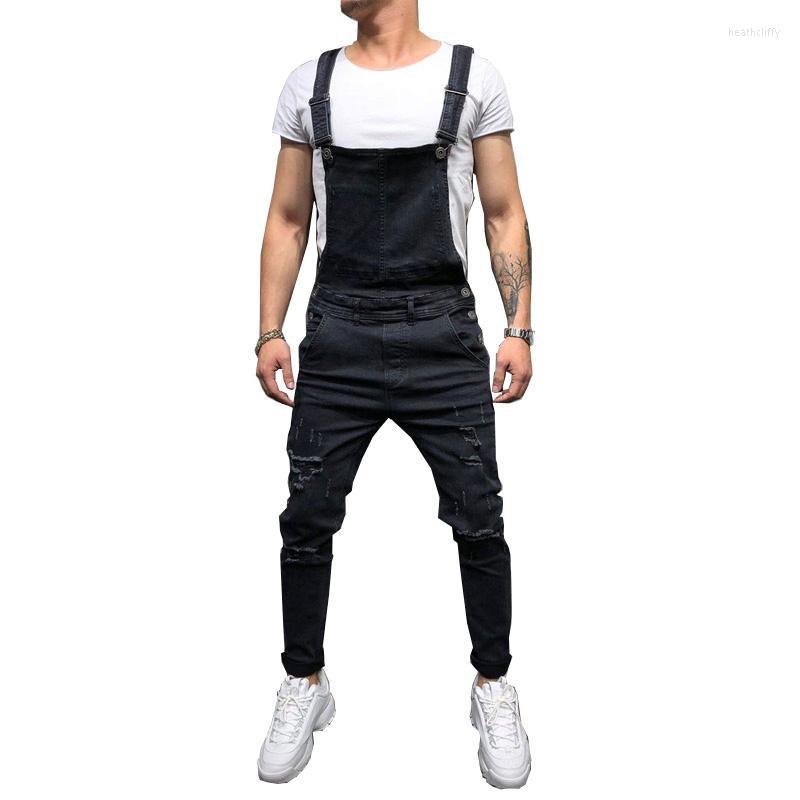 

Men' Jeans Fashion Men' Ripped Jumpsuits Hi Street Distressed Denim Bib Overalls For Man Suspender Pants Size -XXXLMen' Heat22, Black