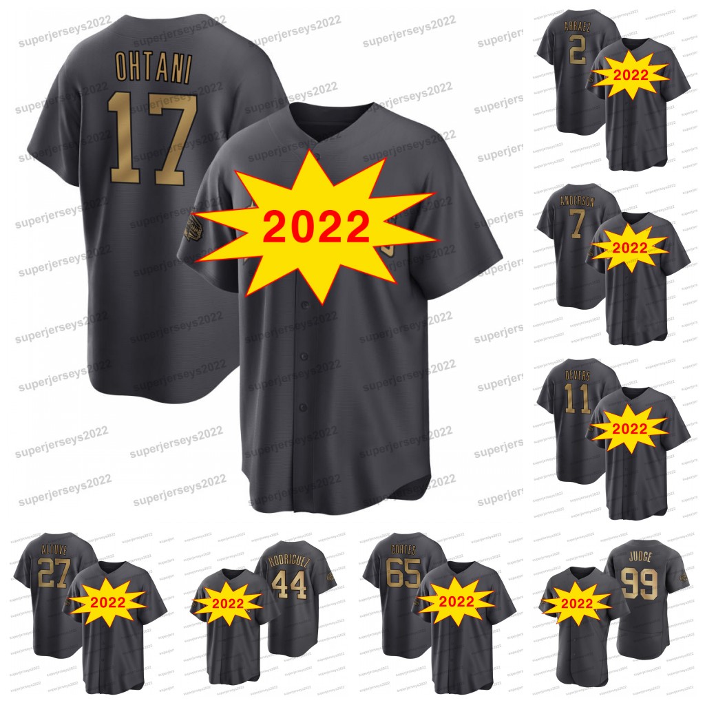 

17 Shohei Ohtani 2022 All-Star Game Baseball Jersey Rafael Devers Jose Altuve Nestor Cortes Tim Anderson Luis Arraez Aaron Judge Jose Ramirez Miguel Cabrera Trout, Away jersey youth s-xl