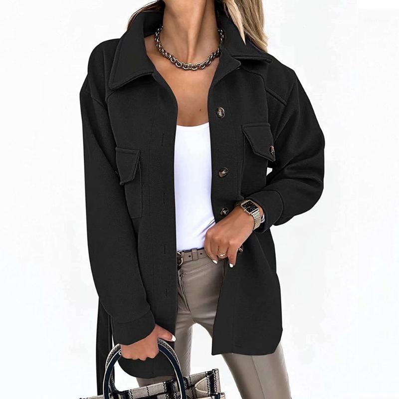 

Women's Wool & Blends 2022 Autumn Coat Windbreaker Jacket Casual Simple Style Solid Color Loose Straight Long-sleeved Single-breasted Top, Black