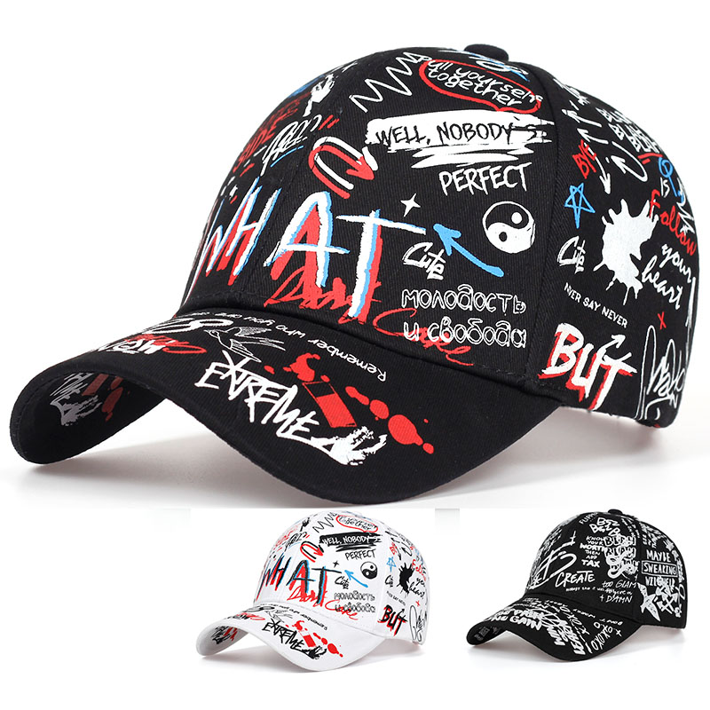 

2021 New Fashion Graffiti Printing Baseball Cap Outdoor Cotton Shade Hat Men Women Summer Caps adjustable LeisureSun hats, White