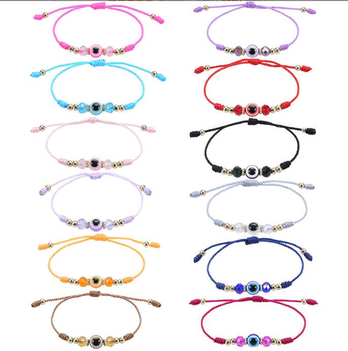 

Evil Blue Eye Bracelet Colorful Handmade Crystal Bead Braided Rope Bracelet for Women Girls Friendship Jewelry wholesale