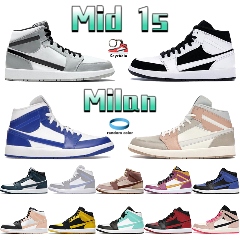 

Sneakers Mid 1 1s Basketball Shoes Milan Light Smoke Grey Kentucky Blue Pink Quartz Barely Rose Banned Classic Men Women Sneaker Trainers, Shoe box