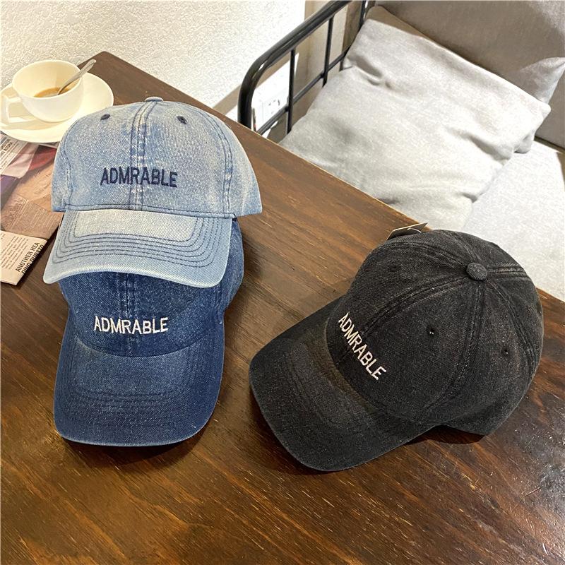 

Beanie/Skull Caps Hat Female Spring And Summer Wild Washed Denim Embroidery Letters Baseball Cap Male Korean Version Ins Street Fashion CapB