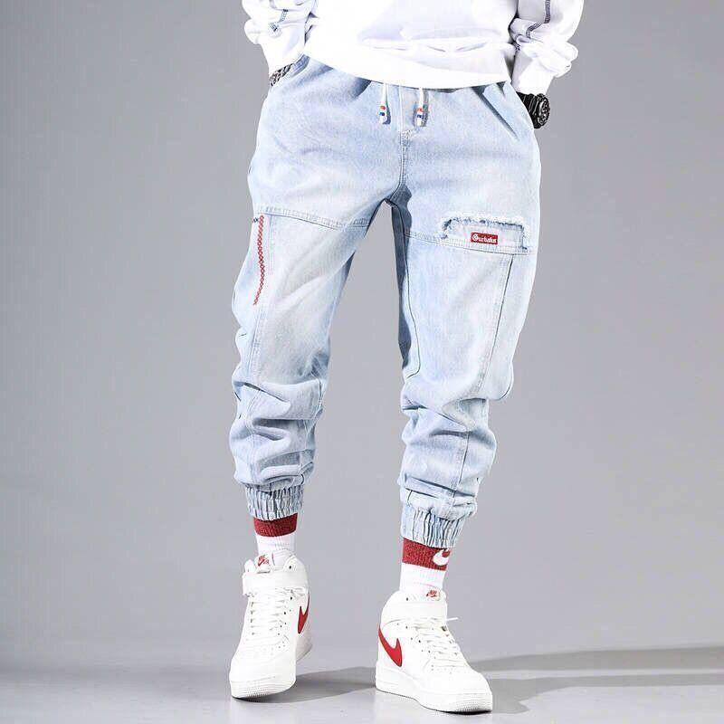 

Men' Jeans 2022 Streetwear Hip Hop Cargo Pants Elastic Harun Joggers In Autumn And Spring Men Cloth, Black