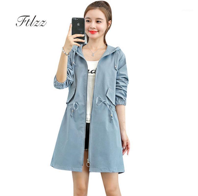 

Women' Trench Coats 2022 Autumn Hooded Windbreaker Women Casual Long Sleeve Zipper Medium Jackets Female Black Harajuku Casacas