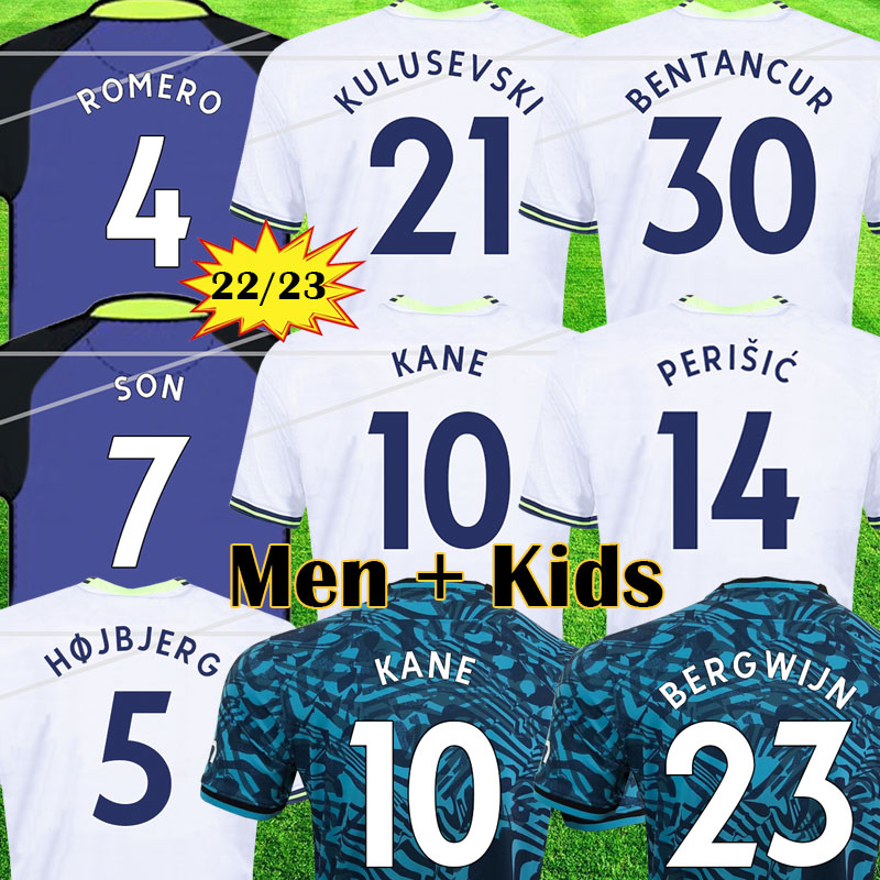 

22 23 KANE SON BERGWIJN Soccer Jerseys KULUSEVSKI HOJBJERG colorful Away 2022 2023 PERISIC Third 3rd ROMERO TOtten Football kit shirt, 22 23 third