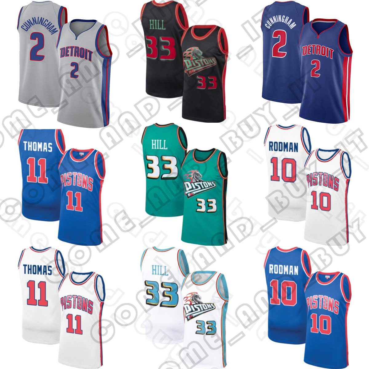 

Cade 2 Cunningham Basketball Jersey Grant 33 Hill Detroit''Piston''2022 Dennis Rodman Isiah 11 Thomas 2022 New, Men