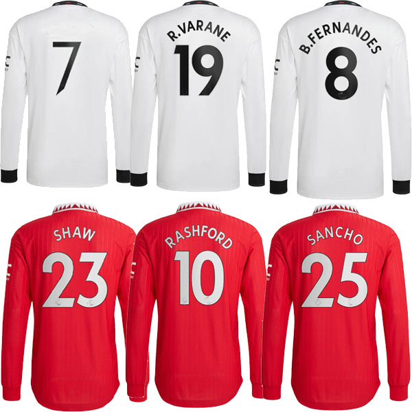 

SANCHO soccer jersey 22 23 RASHFORD SHAW Maguire 2022 2023 long sleeve MANS UTDS Bruno Fernandes 8 Greenwood Varane away football shirt men kids kit uniforms, Away man 1