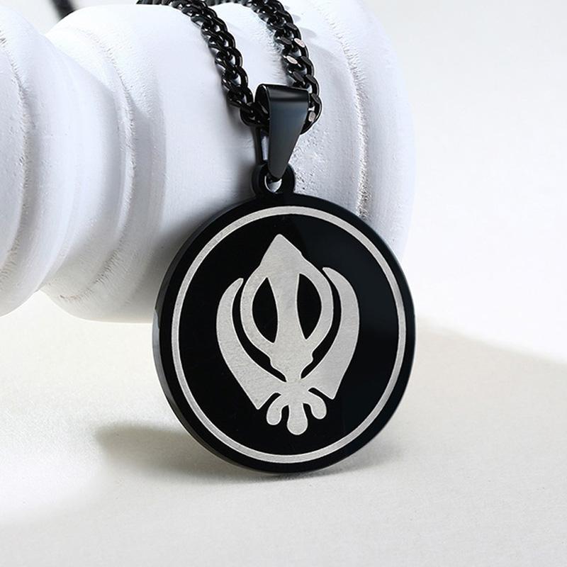 

Pendant Necklaces Sikhism Symbol Sikh Khanda Men Neckkace Black Stainless Steel 24inch Chain Amulet JewelryPendant