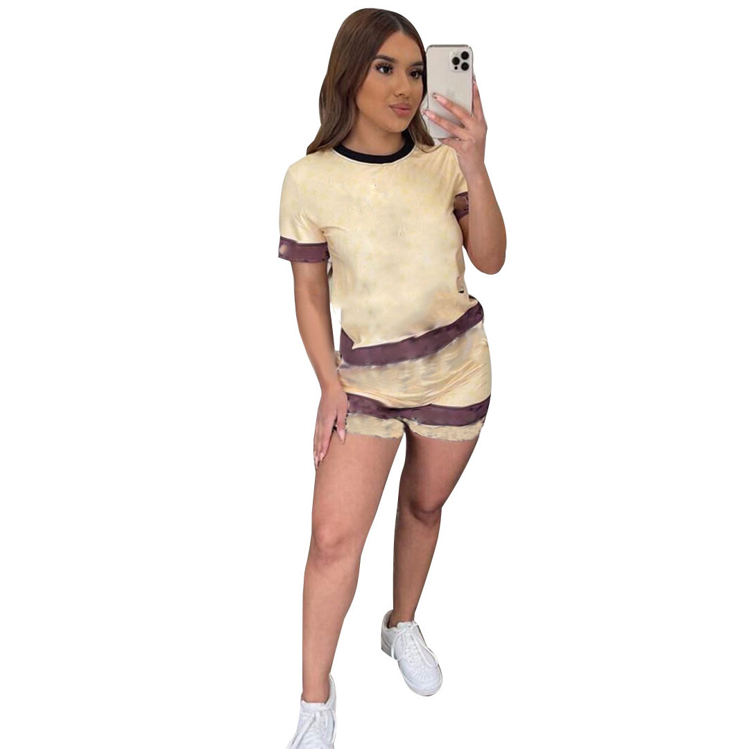 

Women Tracksuits 2022 Summer Two Piece Set Casual Letter Print Short Sleeve Tops Shorts Suit Streetwear Female T-shirts Outfits, Gray
